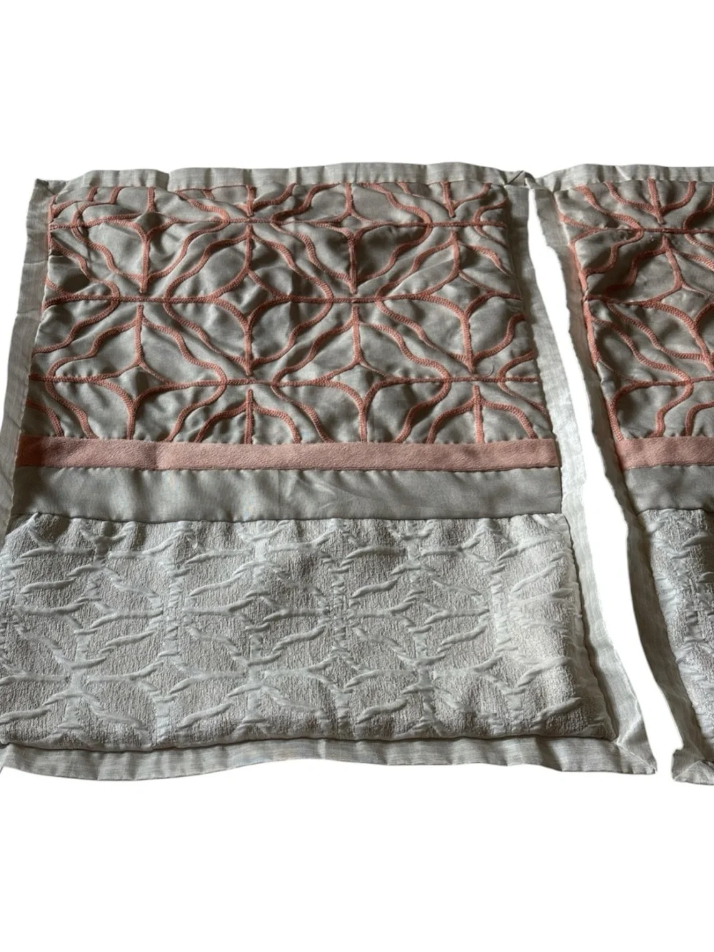 2 JC Penny Home Multi Texture Pillow Shams Standard Quilted Coral Peach Cream